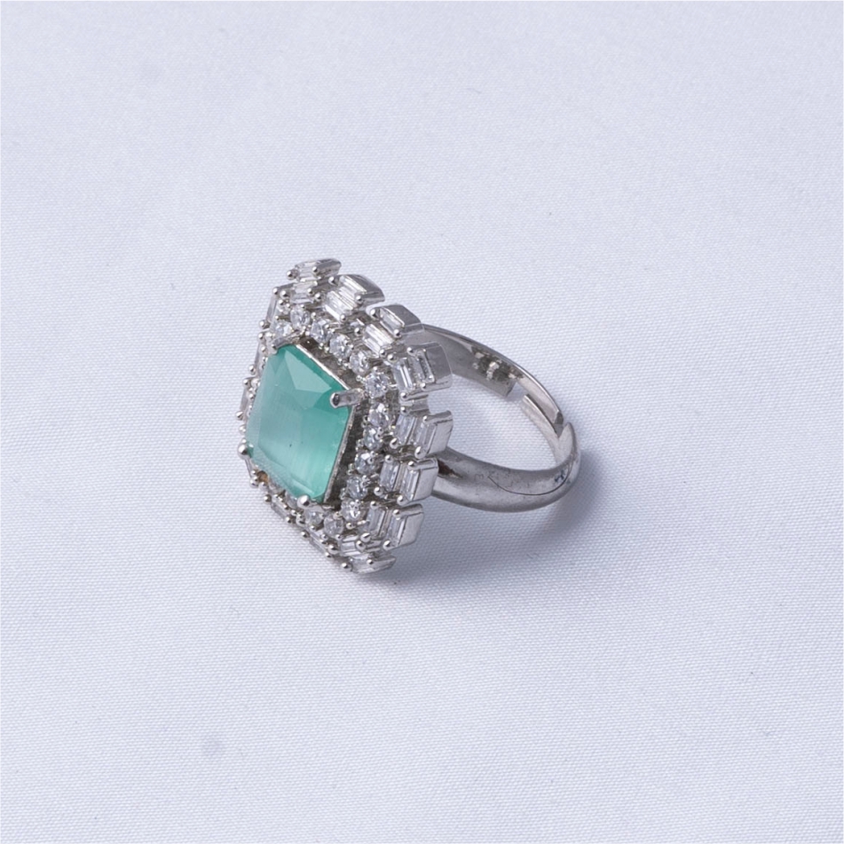 Mint Green Emerald Cut Stone 925 Silver Statement Ring - Image 4