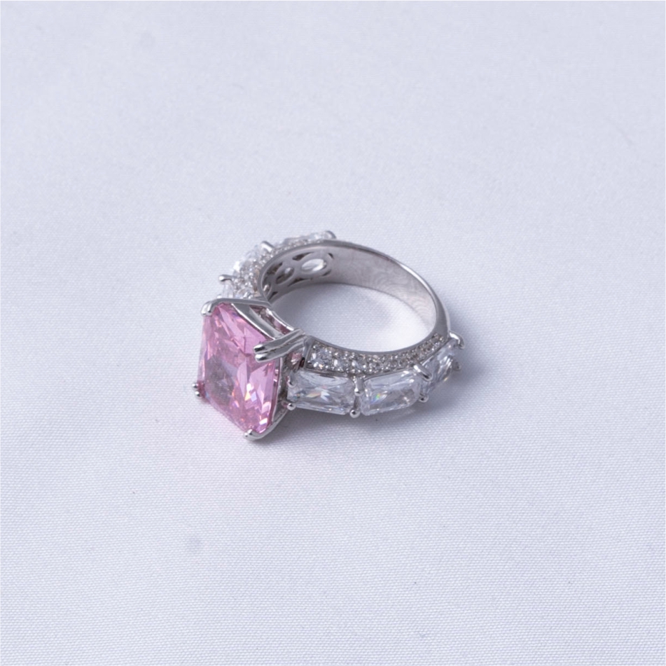 Pink Emerald Cut Stone 925 Silver Ring - Image 4