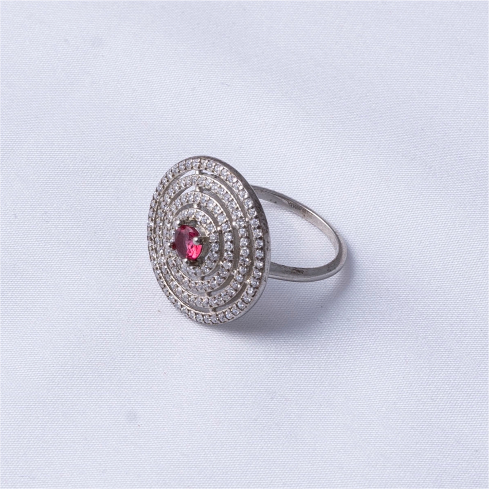 Ruby Stone Concentric Halo 925 Silver Ring - Image 4