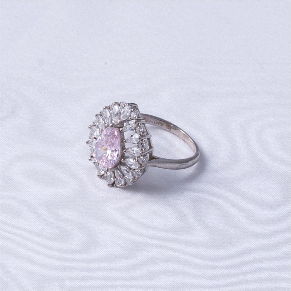 Pink Pear Cut Halo 925 Silver Ring - Image 4