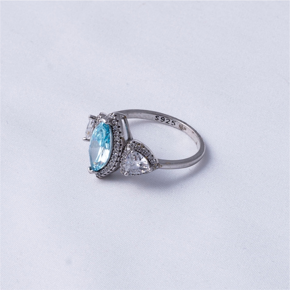 Sky Blue Marquise Stone Halo 925 Silver Ring - Image 4