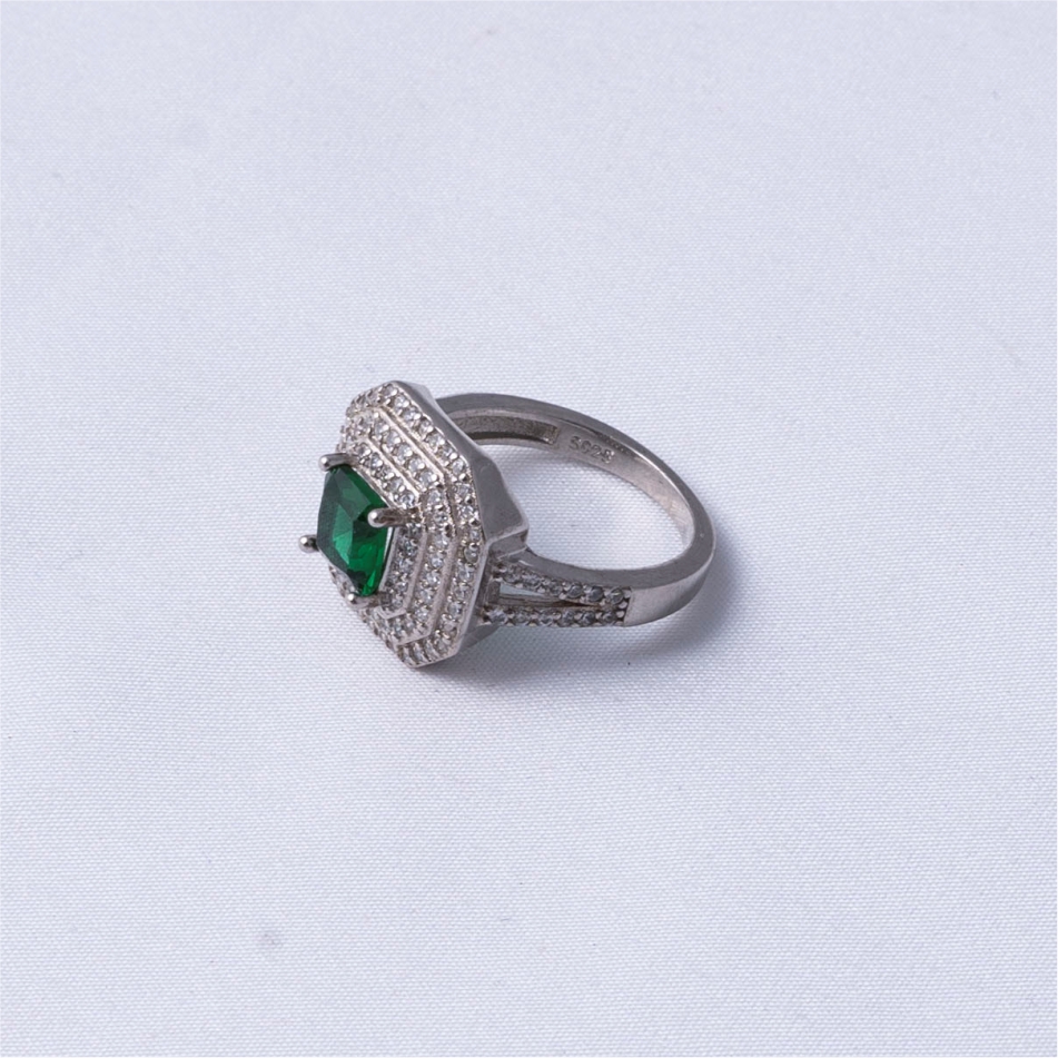 Green Princess Cut Halo 925 Silver Ring - Image 4