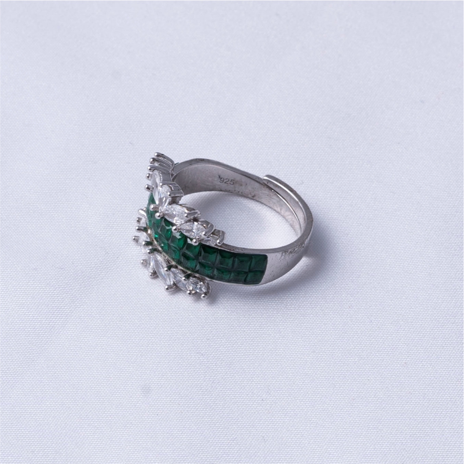 Green Floral Crystal 925 Silver Ring - Image 4