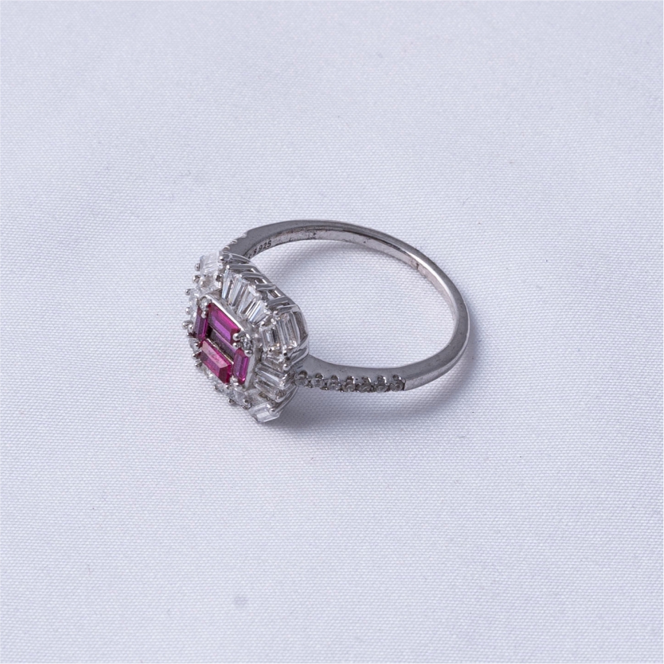 Ruby Baguette Halo 925 Silver Ring - Image 4