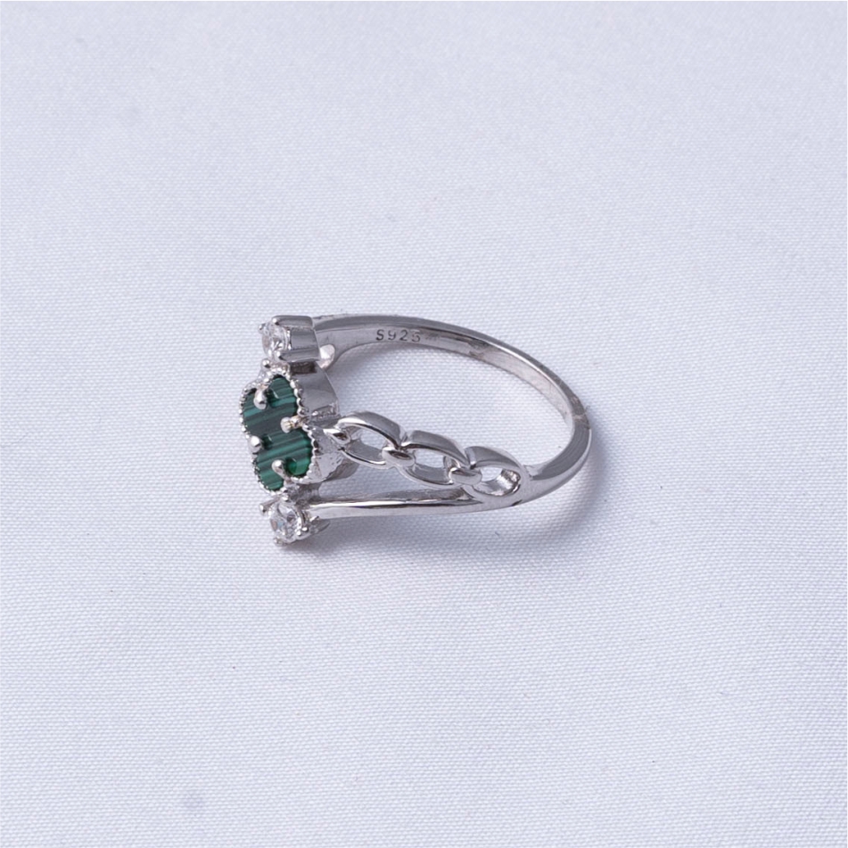 Green Clover Open Design 925 Silver Ring - Image 4