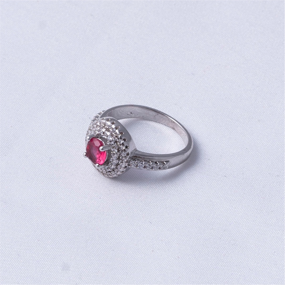 Ruby Round Halo 925 Silver Ring - Image 4