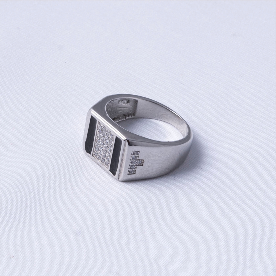 Black Onyx & CZ Rectangular Signet Ring - Image 4