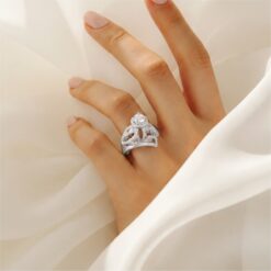 Alternative view of Royal Floral Halo CZ Statement Ring