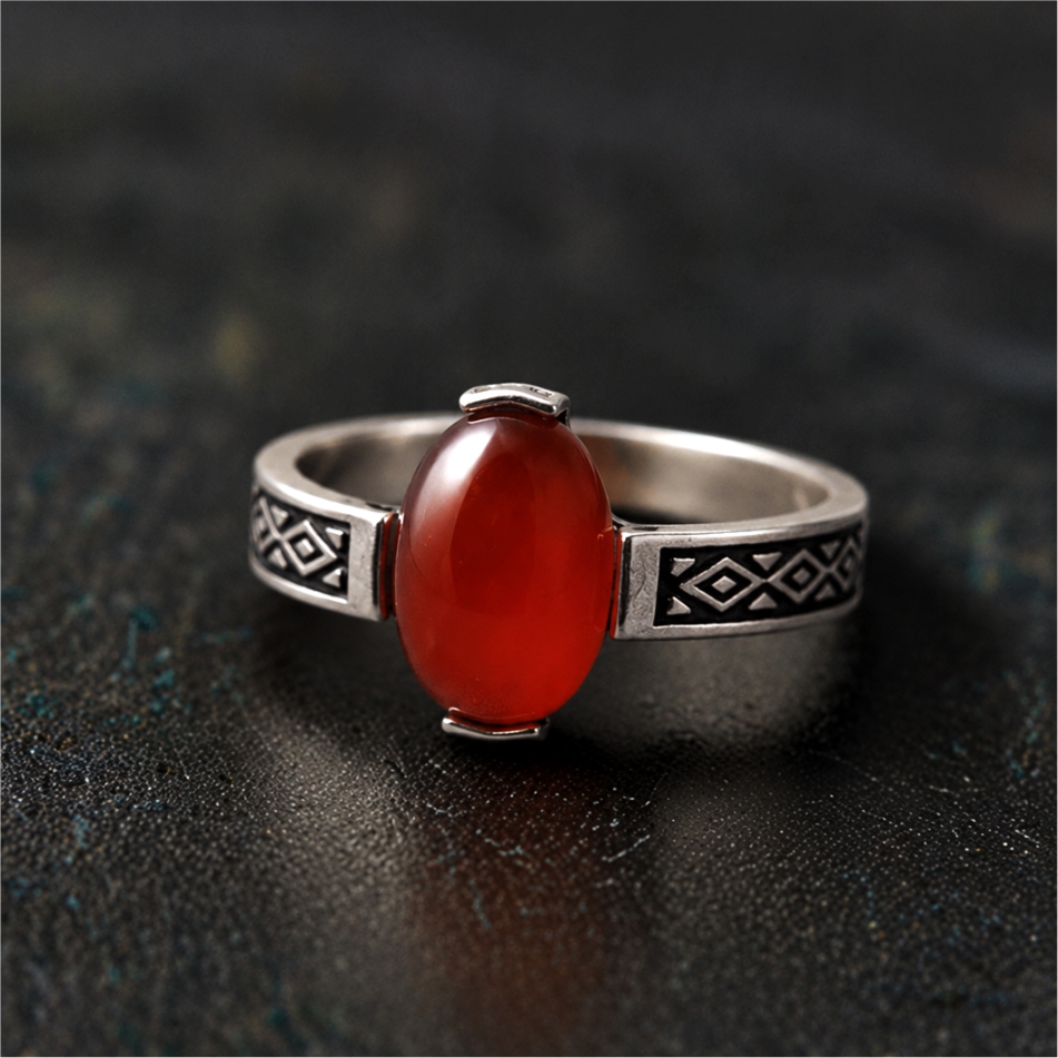 925 Sterling Silver Red Akik Stone Ring - Image 4