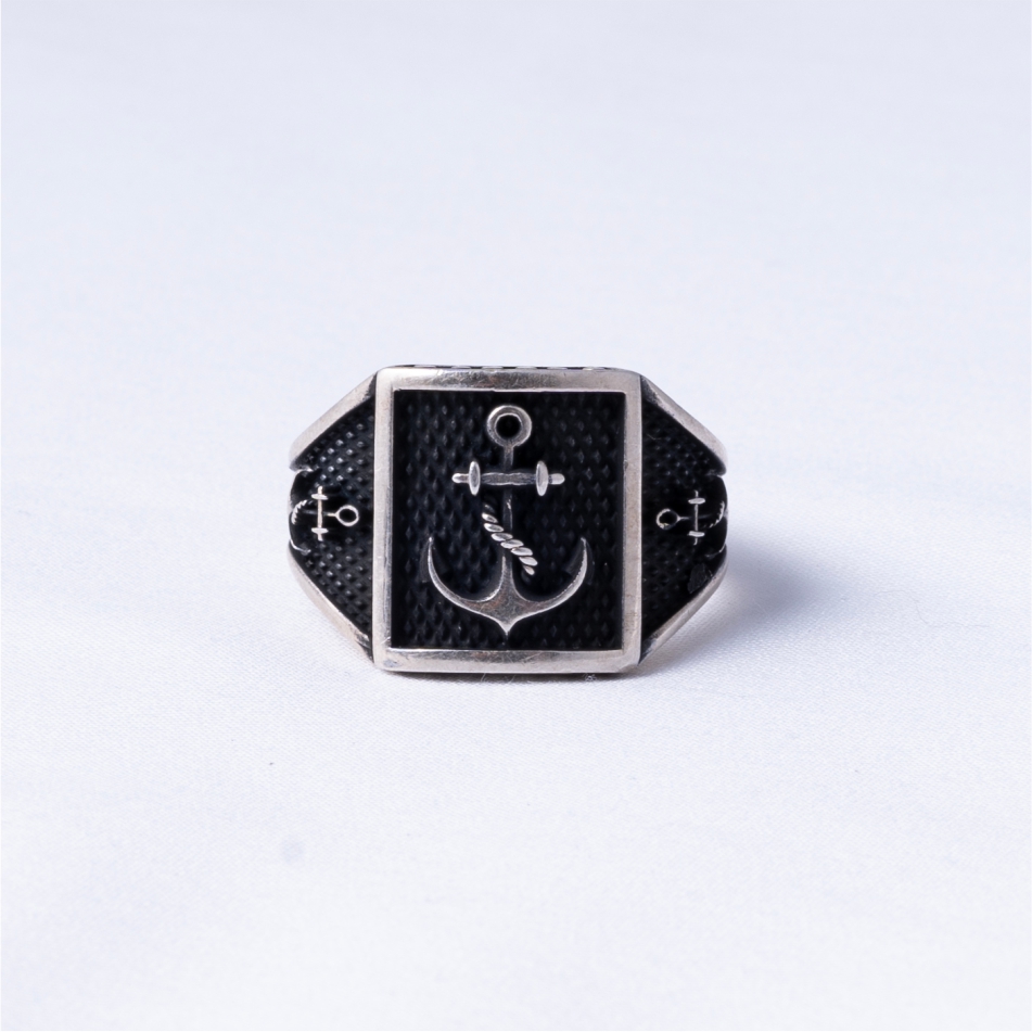 Anchor Design Oxidised 925 Silver Ring