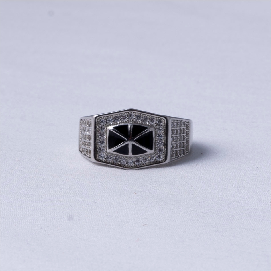 Black CZ Geometric Shield Statement Ring