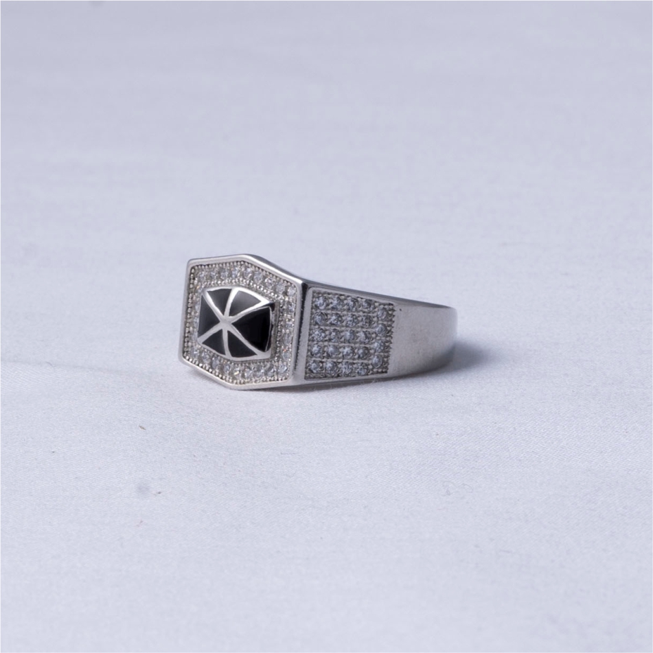 Black CZ Geometric Shield Statement Ring - Image 3