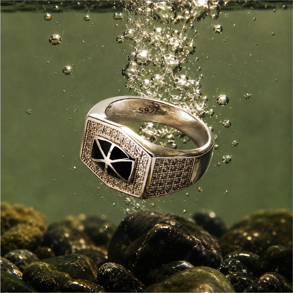 Black CZ Geometric Shield Statement Ring - Image 2