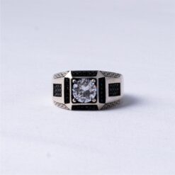 Black CZ Greek Pattern Statement Ring