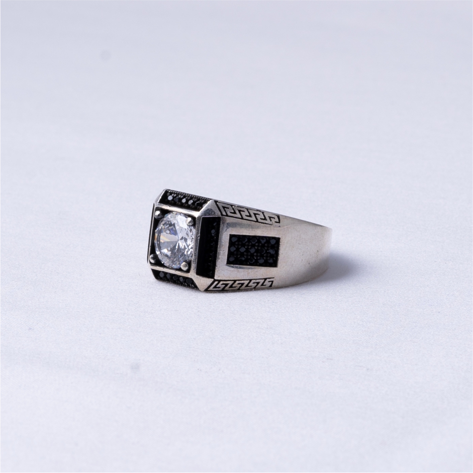 Black CZ Greek Pattern Statement Ring - Image 4