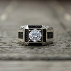 Alternative view of Black CZ Greek Pattern Statement Ring