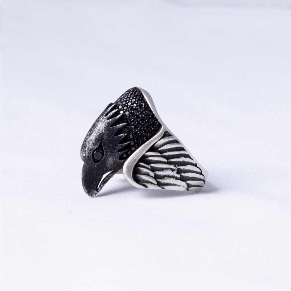 Black Eagle Head Statement Ring - Image 3