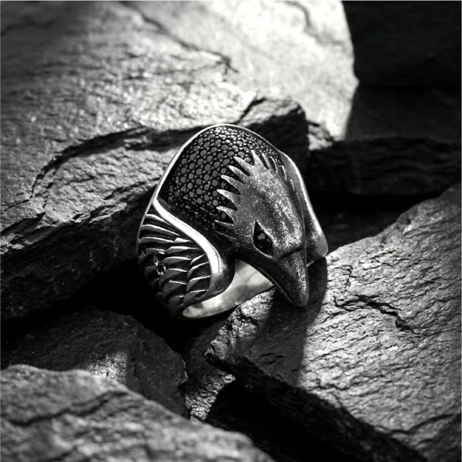 Black Eagle Head Statement Ring - Image 2