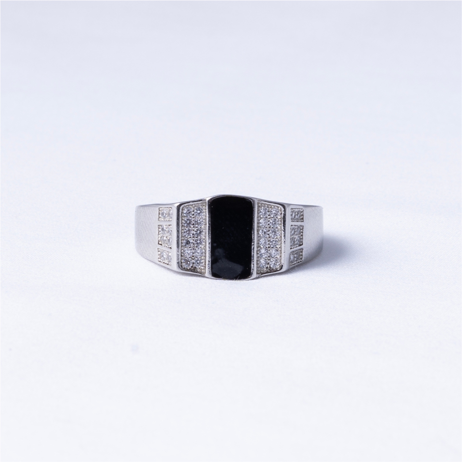 Black Onyx & CZ Signet Ring