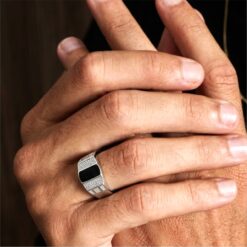 Alternative view of Black Onyx & CZ Signet Ring