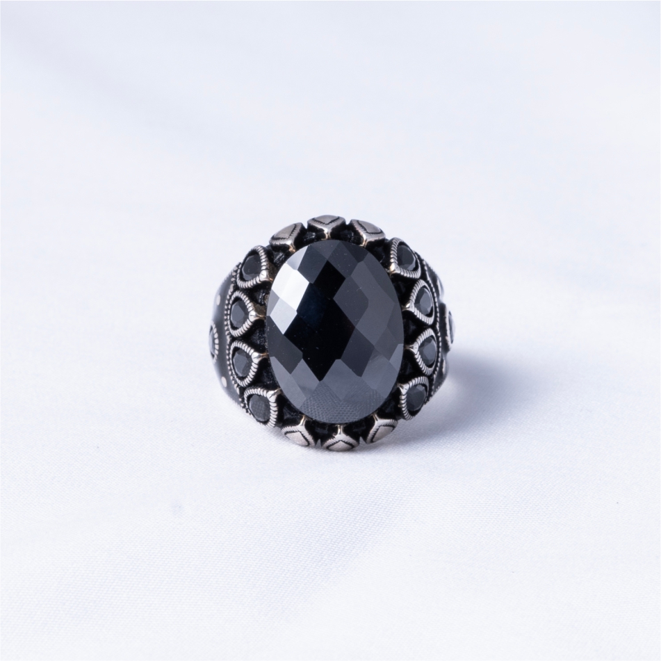 Black Onyx Oxidised 925 Silver Ring