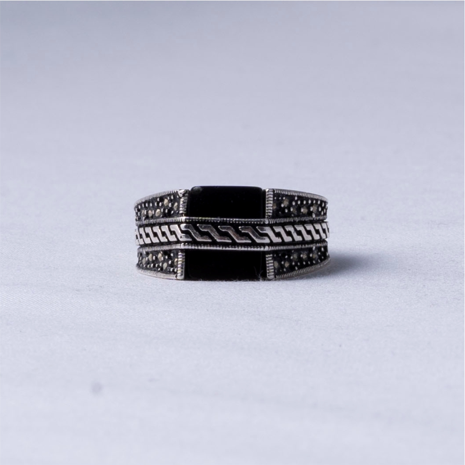 Black Stone Oxidised 925 Silver Ring
