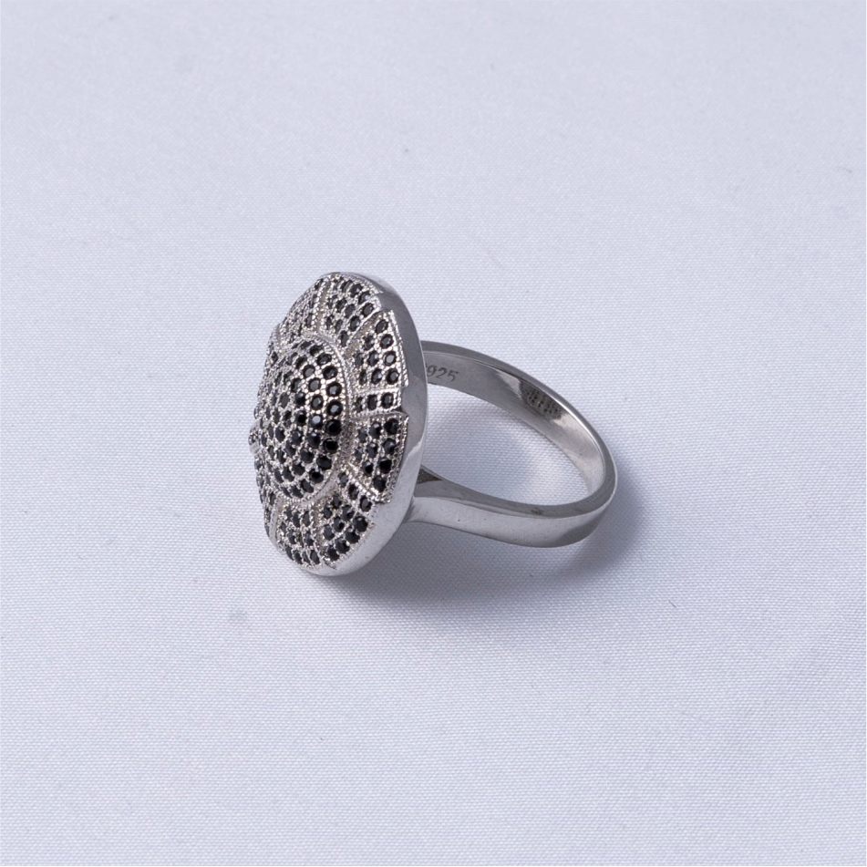 Black Stone Oxidised 925 Silver Ring - Image 4