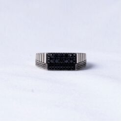 Black Stone Rectangular 925 Silver Ring