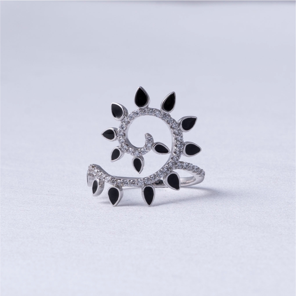 Black & White CZ Spiral Statement Ring