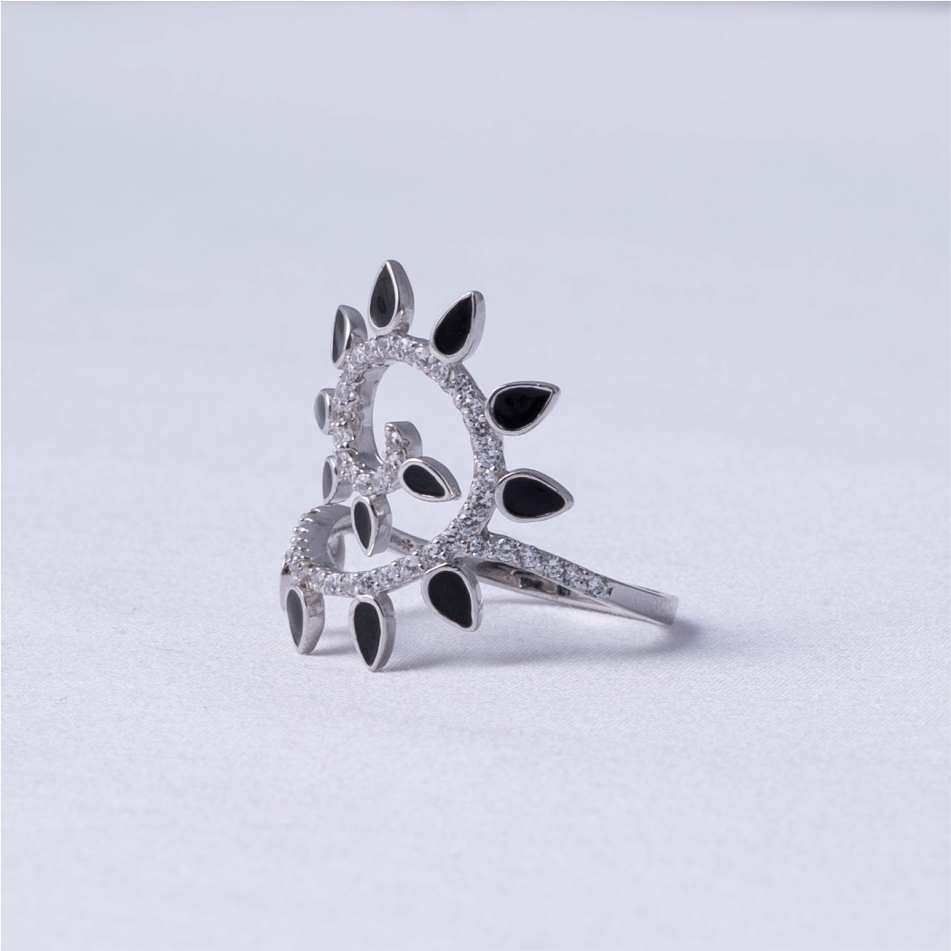 Black & White CZ Spiral Statement Ring - Image 3