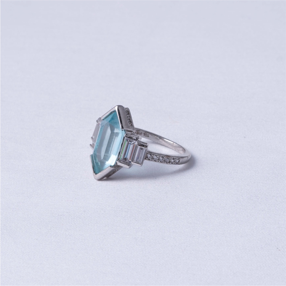 Blue Crystal Halo 925 Silver Ring - Image 3