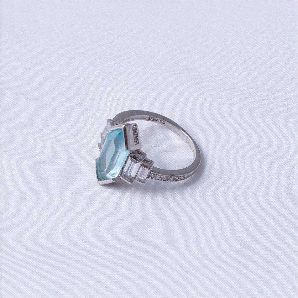 Blue Crystal Halo 925 Silver Ring - Image 4