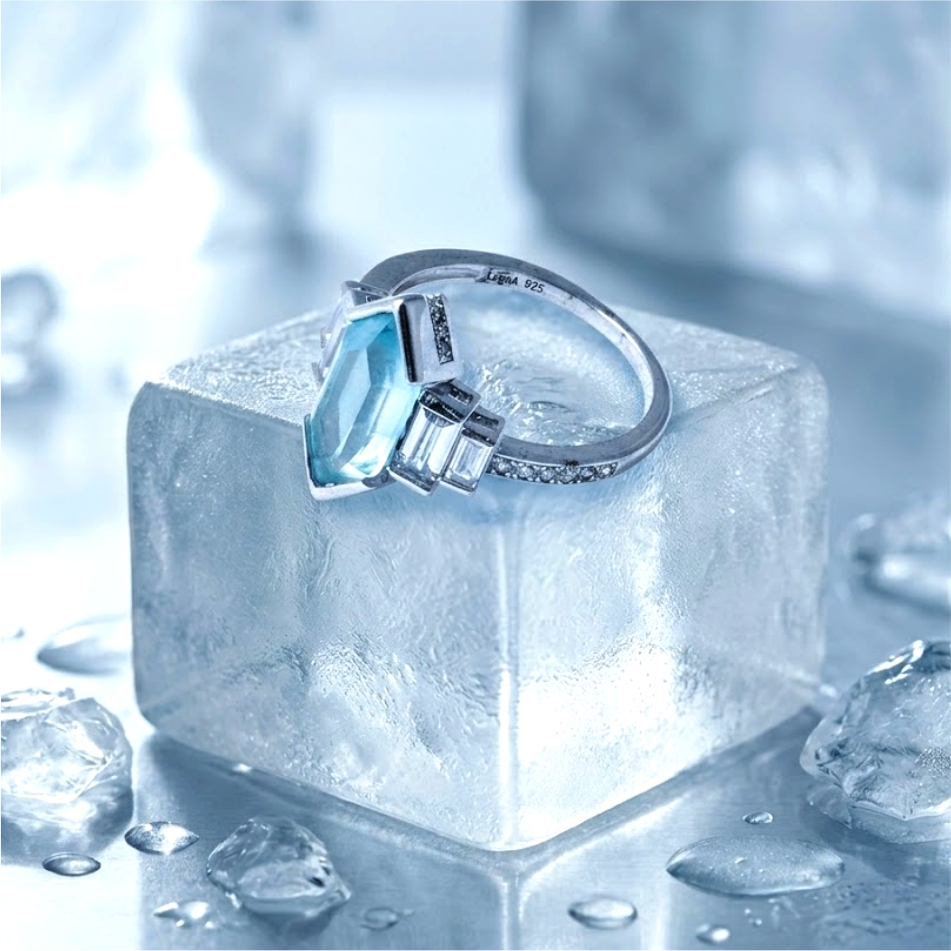 Blue Crystal Halo 925 Silver Ring - Image 2