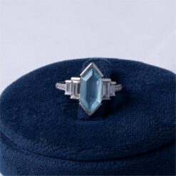 Blue Crystal Halo 925 Silver Ring