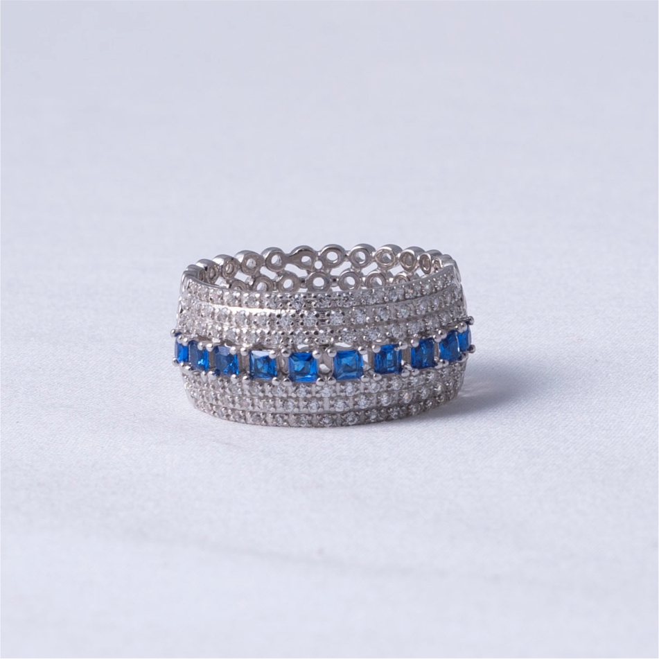 Blue Crystal Multi Band 925 Silver Ring
