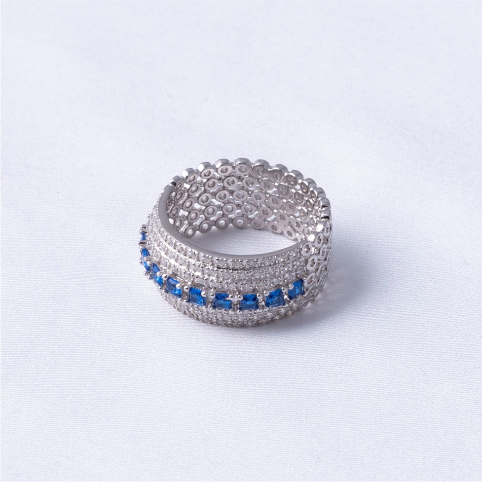 Blue Crystal Multi Band 925 Silver Ring - Image 3