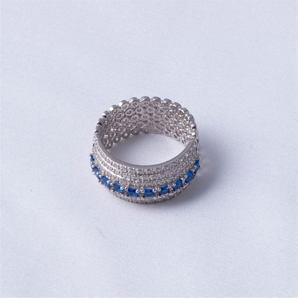 Blue Crystal Multi Band 925 Silver Ring - Image 4
