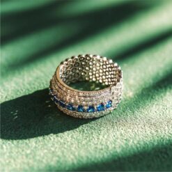 Alternative view of Blue Crystal Multi Band 925 Silver Ring