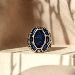 Alternative view of Blue Stone Oxidised 925 Silver Ring