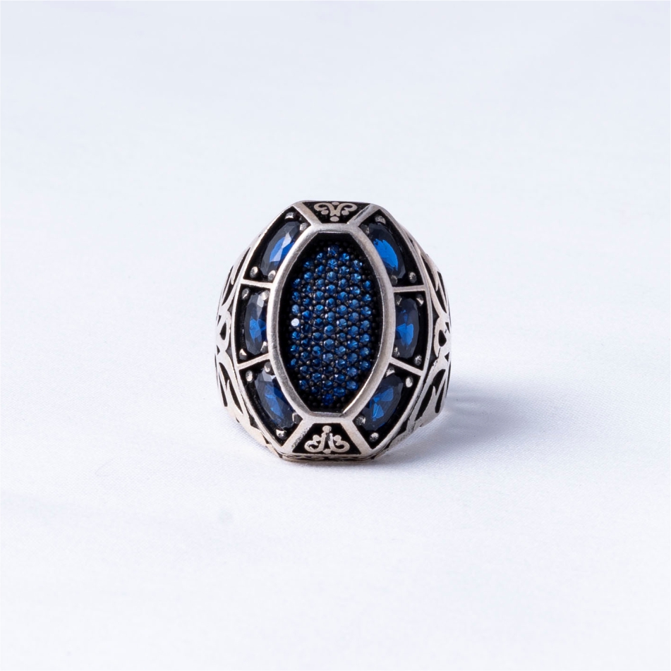 Blue Stone Oxidised 925 Silver Ring