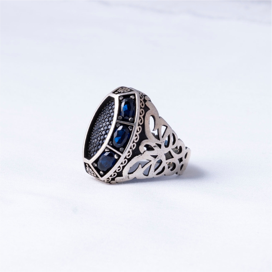 Blue Stone Oxidised 925 Silver Ring - Image 3