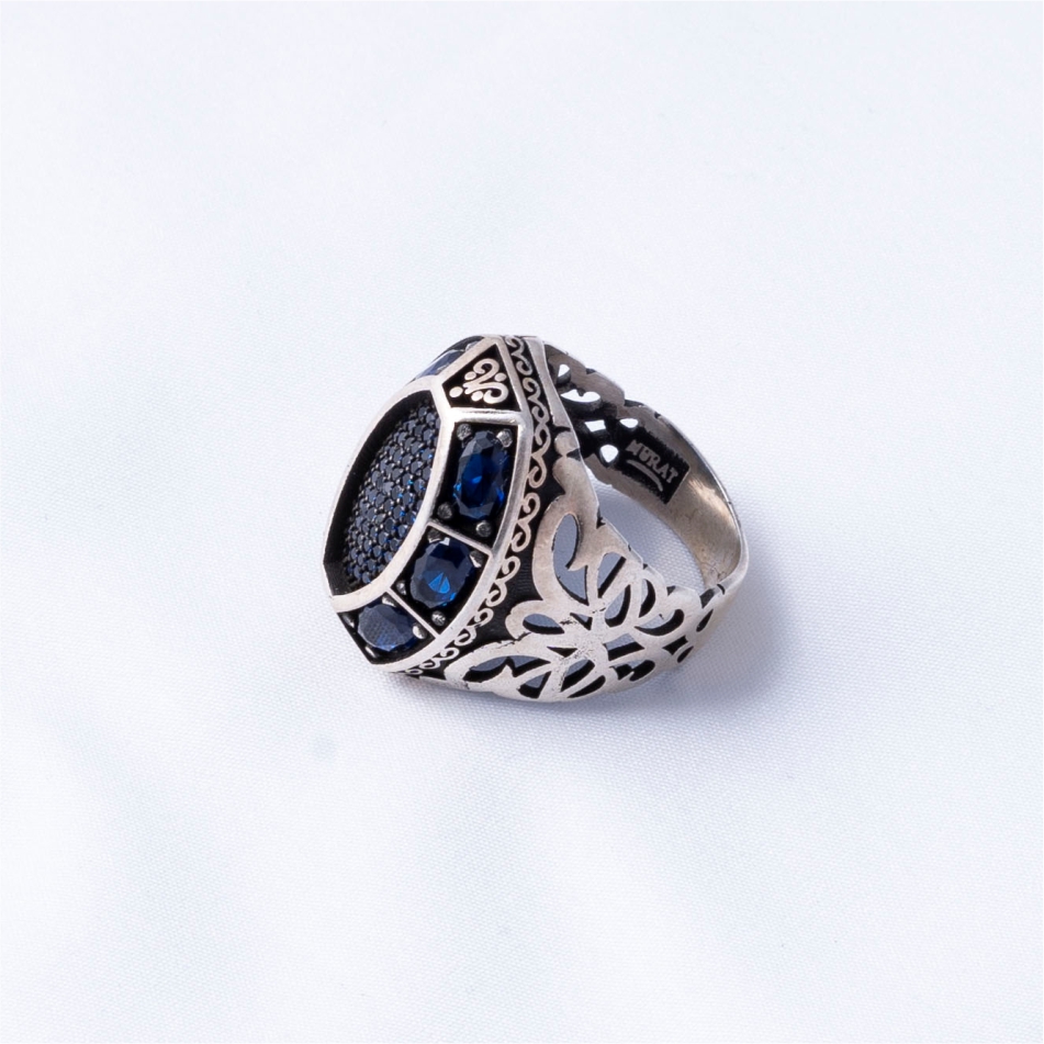 Blue Stone Oxidised 925 Silver Ring - Image 4