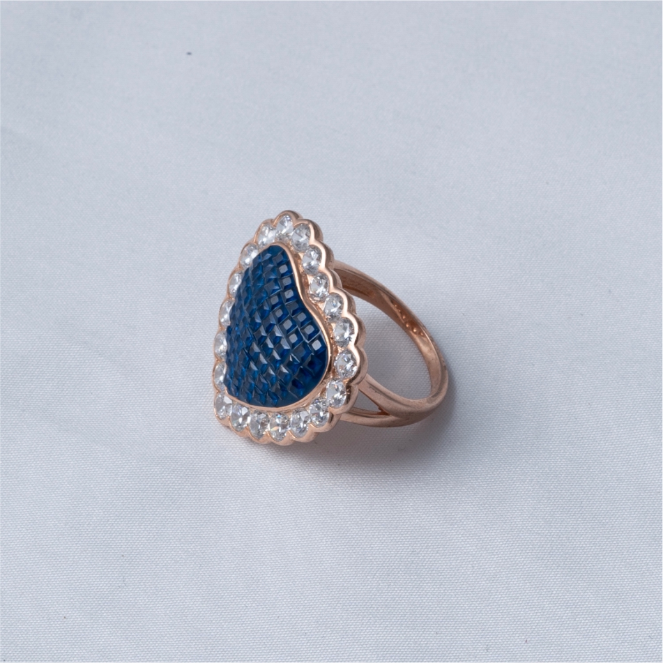 Blue Stone Rose Gold Plated 925 Silver Ring - Image 3