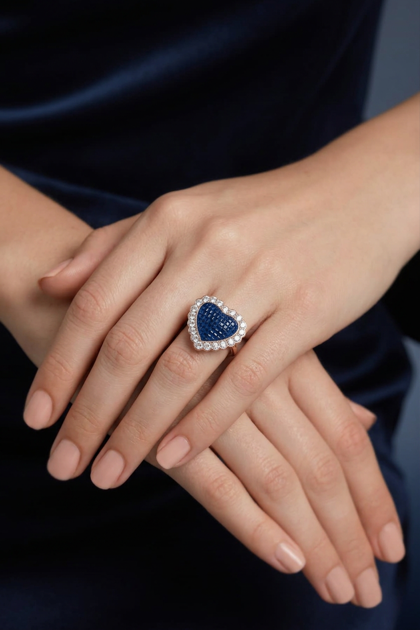 Blue Stone Rose Gold Plated 925 Silver Ring - Image 2