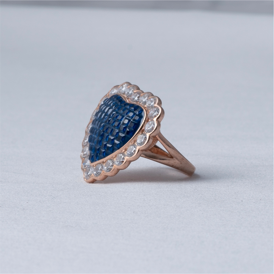 Blue Stone Rose Gold Plated 925 Silver Ring - Image 4