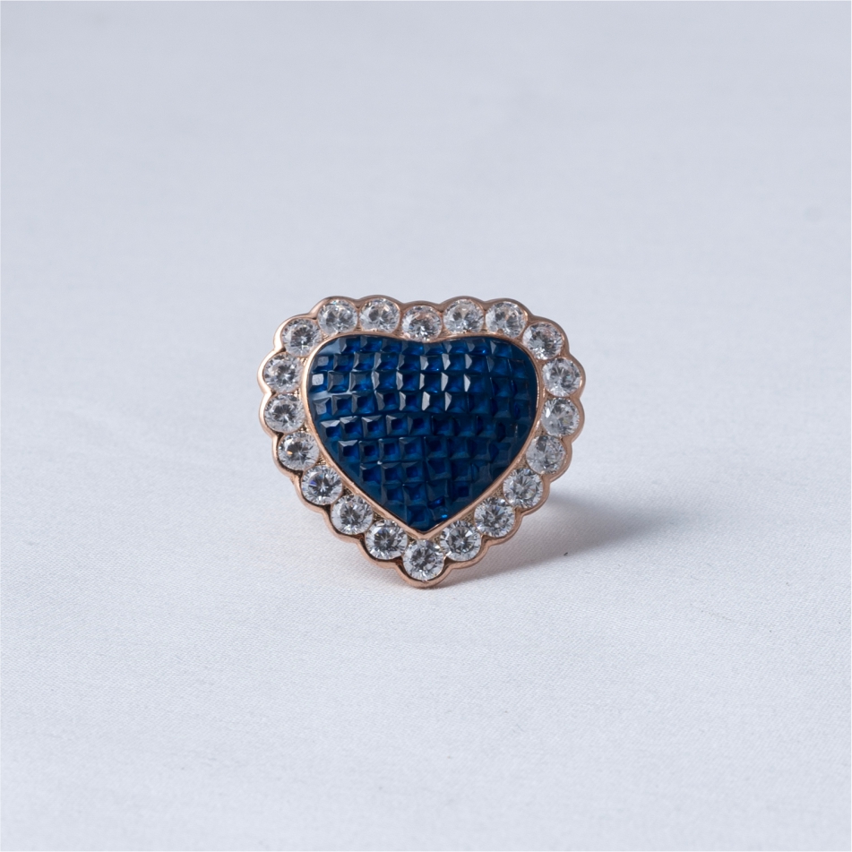 Blue Stone Rose Gold Plated 925 Silver Ring