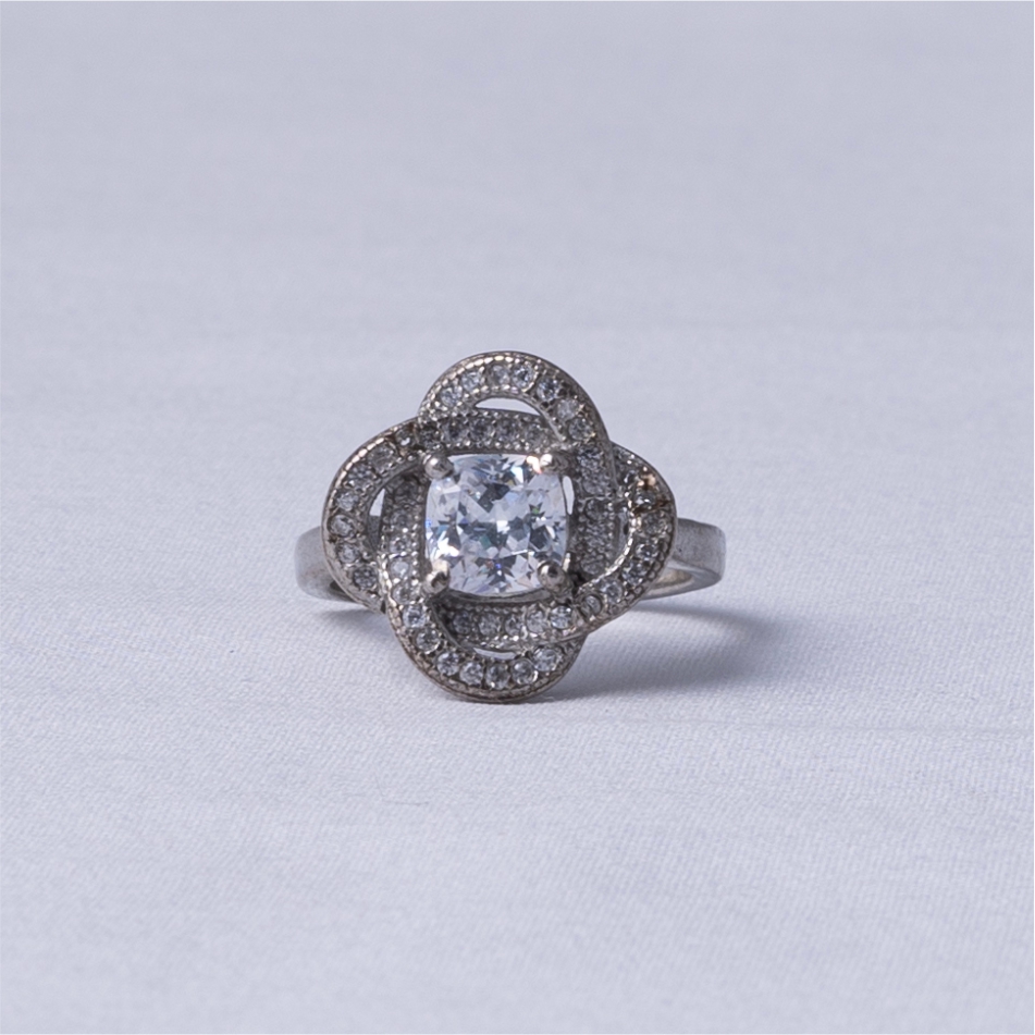 Clover Halo CZ Silver Ring