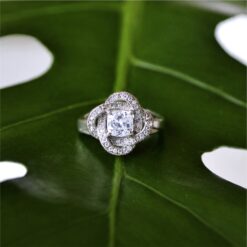 Alternative view of Clover Halo CZ Silver Ring