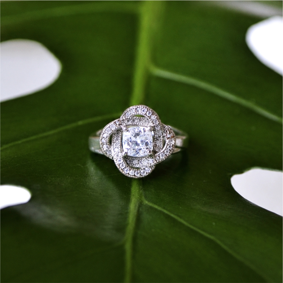 Clover Halo CZ Silver Ring - Image 2