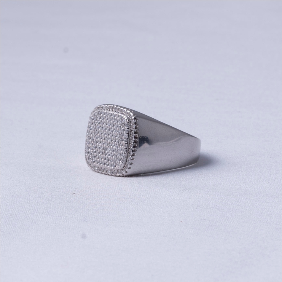 Diamond Grid Signet Men Ring - Image 2